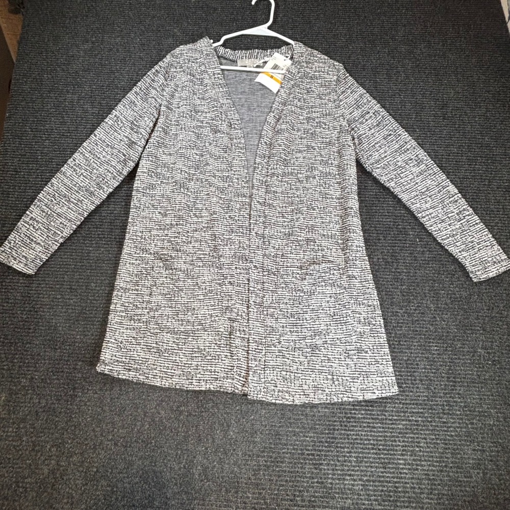 Carolyn Taylor Womens Black White Knit Open Front Cardigan Patch Pockets J75430A
